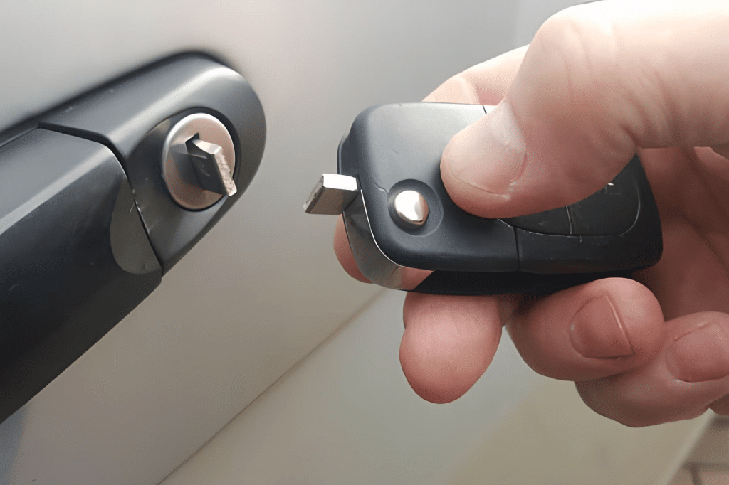 The car key is broken in the lock